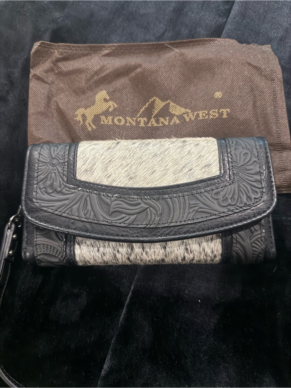 Montana West -  Hair - on Hide Tooled Wallet - Western Wristlet - Black